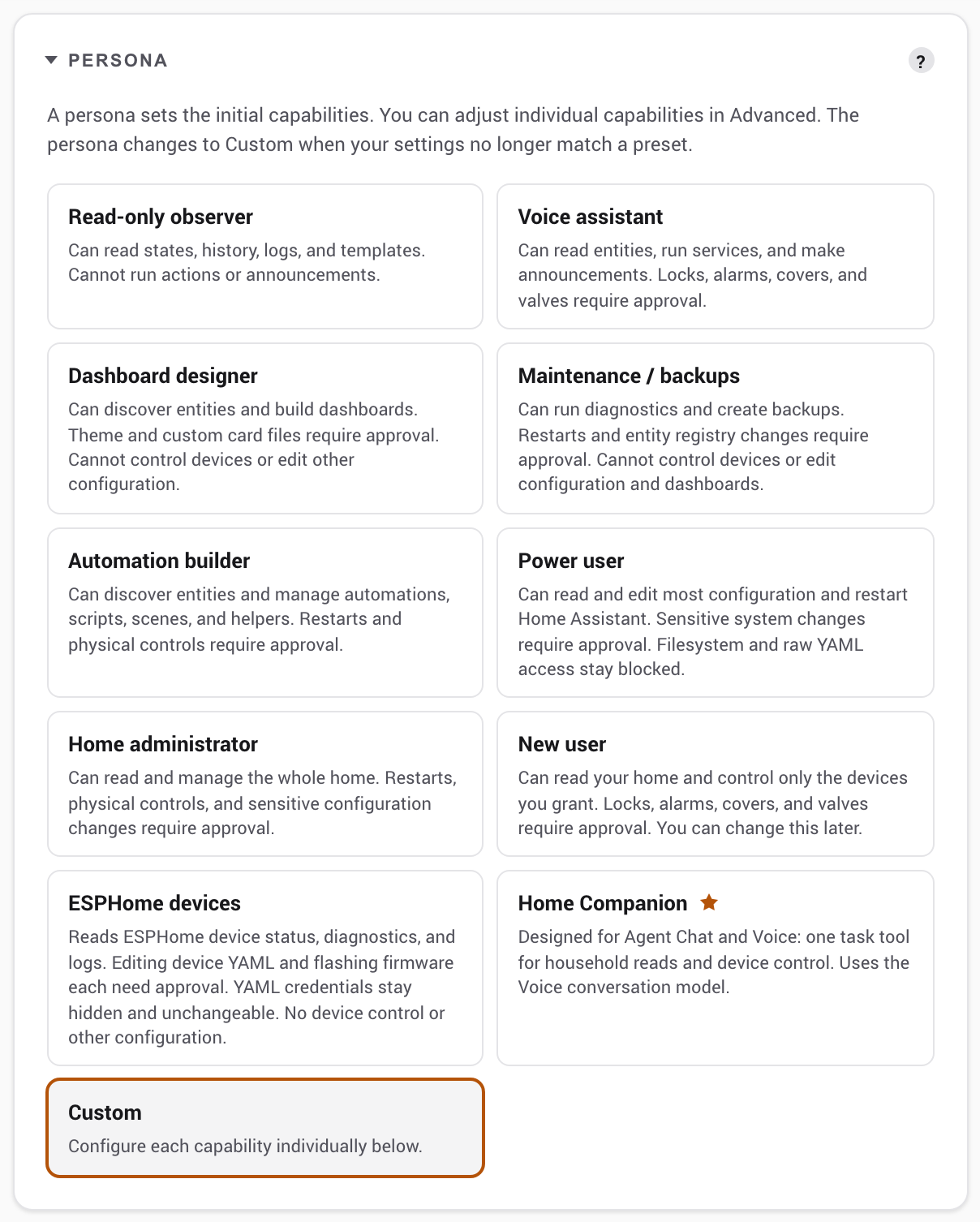 The persona picker on an access key's detail page with Automation builder selected