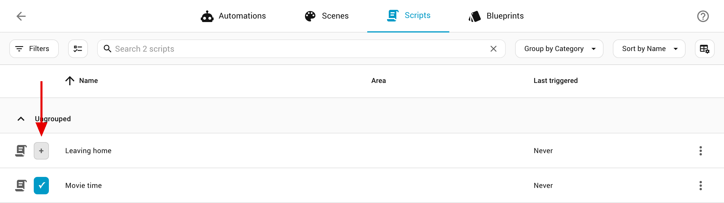 Home Assistant's native entity list with a Phoenix MCP (+) / MESA control added to each row