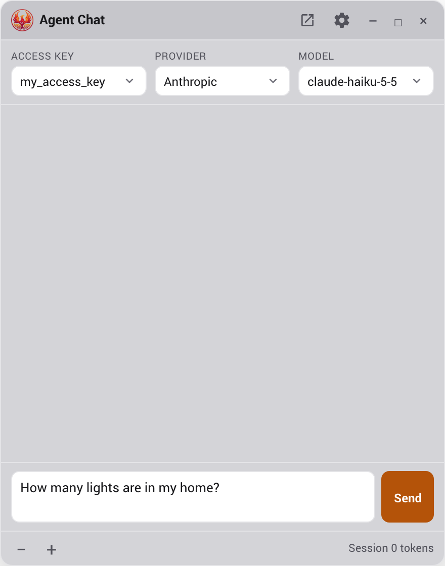 The Agent Chat window opened by the wizard with the test question already typed