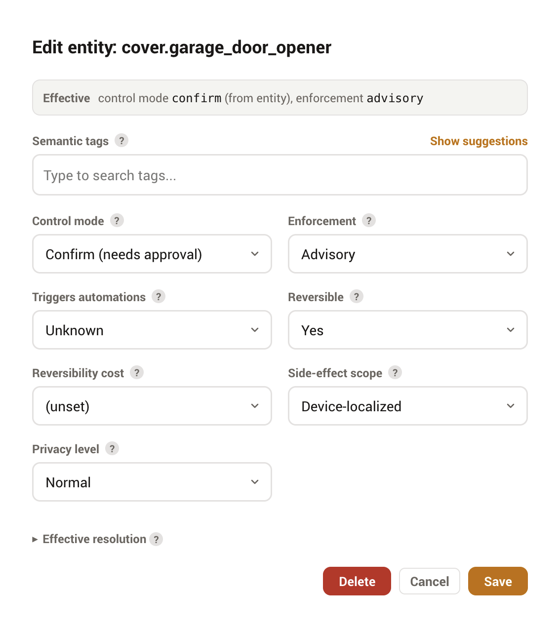 The MESA profile editor with control mode and canonical tags