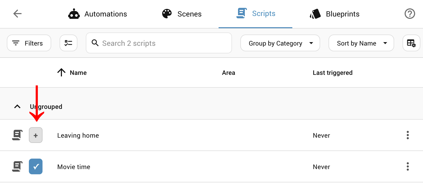 Home Assistant's native entity list with a Phoenix MCP (+) / MESA control added to each row
