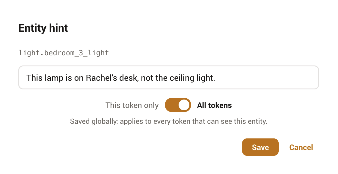 The entity hint editor with the token-only and all-tokens scope toggle